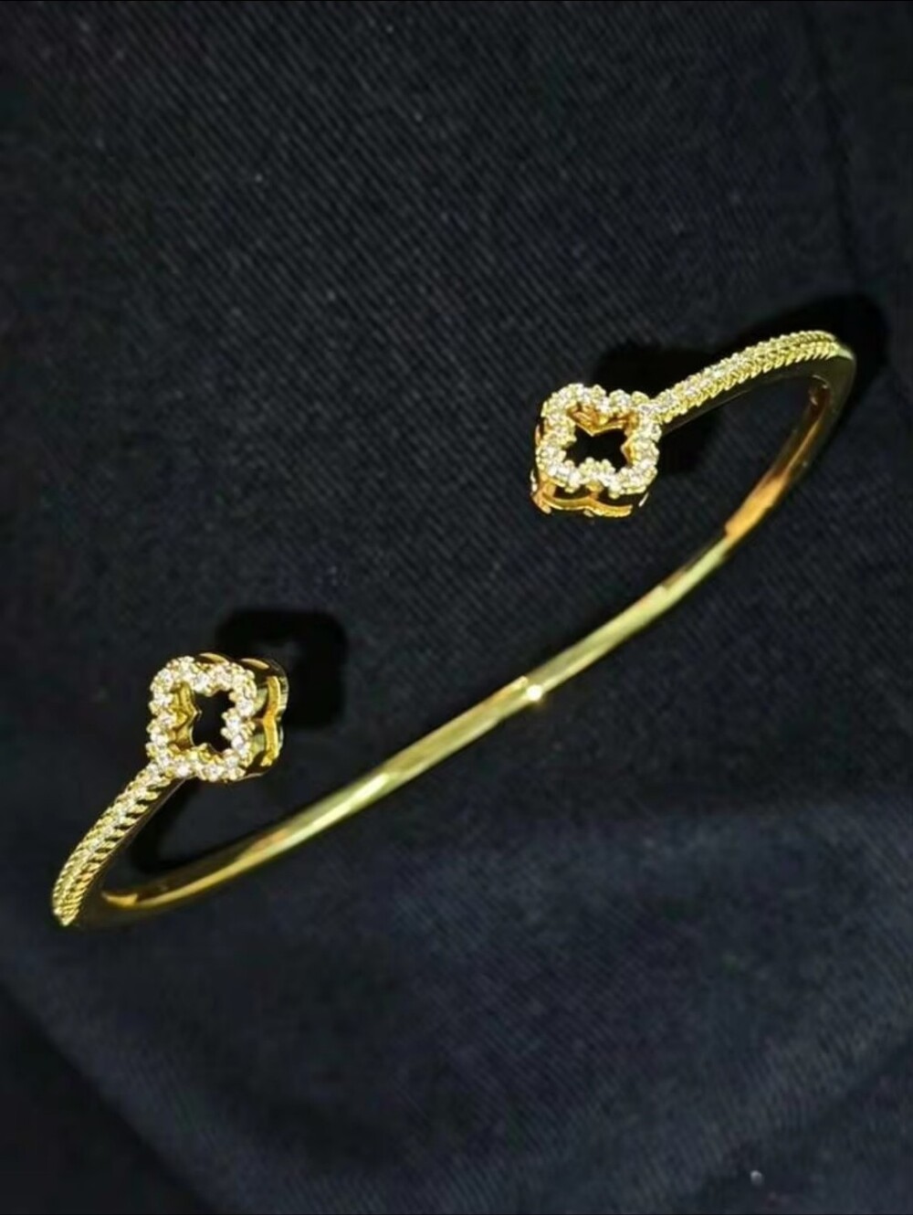 Gold Plated Pave Crystal Floral & Bar Bracelet 4 Piece Set - Women Jewelry - Picture 2 of 6